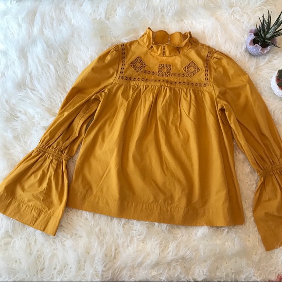 Free People Tops - Free People bell sleeve high collar top EUC xs
